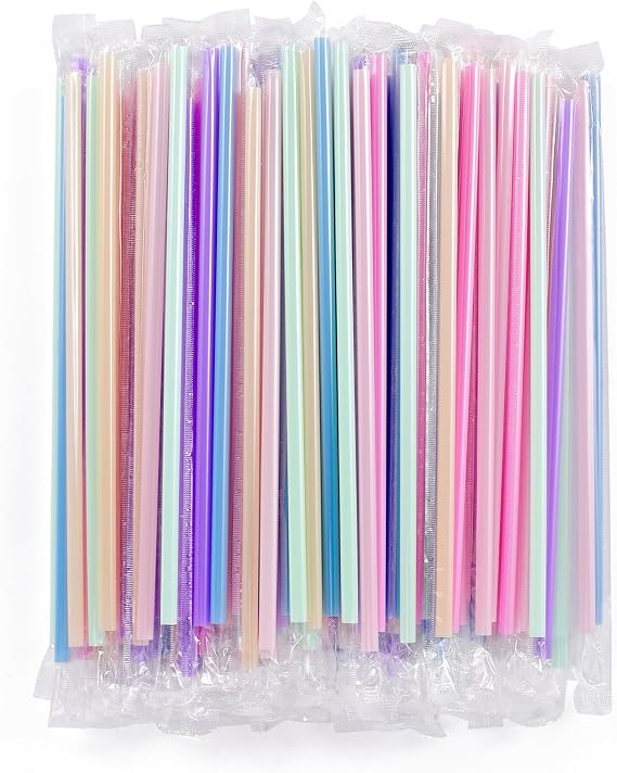 [Individually Wrapped] 100Pcs Disposable Plastic Drinking Straws - 8.26" Long and 0.24 Diameter Colorful Cute Straws for Juice,Coffee,Milk,Cocktail, Bachelorette/Birthday Party, Bridal/Baby Shower