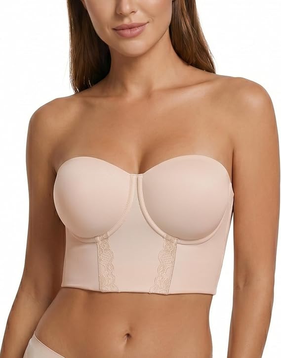 Lemorosy Women's Non-Slip Full Figure Longline Strapless Corset Bustier Bra