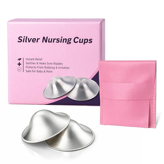999 Pure Silver Nursing Cups for Breastfeeding Silver Nipple Covers Breastfeeding Moms Use, Silver Nipple Shield & Nursing Cups for Sore, Sensitive Nipples, Reusable Silver Cups Breastfeeding Care