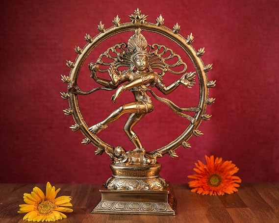 SHIVAJIARTS Nataraja Statue - 13.5 Inch Lord Dancing Shiva Natraj Large Dancing Nataraja Brass Idol God of Gods Natraj for Yoga Hall Shiva Sculpture