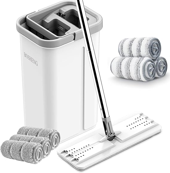 Flat Mop and Bucket Set +Mop Pads 3 Packs Short