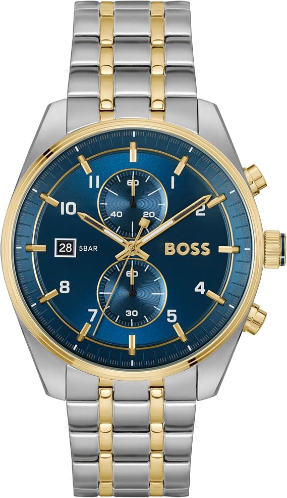 BOSS Chronograph Quartz Watch for Men Collection Skytraveller with Leather or Stainless Steel Strap