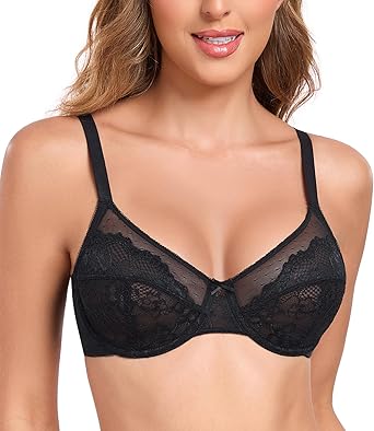 Lemorosy Women's Plus Size Full Coverage Non-Padded Underwire Lace Unlined Minimizer Bra