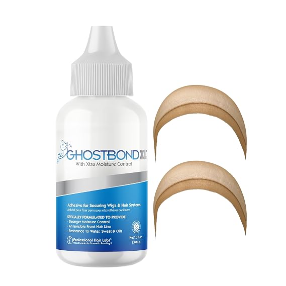 GHOSTBOND XL Wig Glue Kit, 1.3oz Adhesive + 2 HD Wig Caps