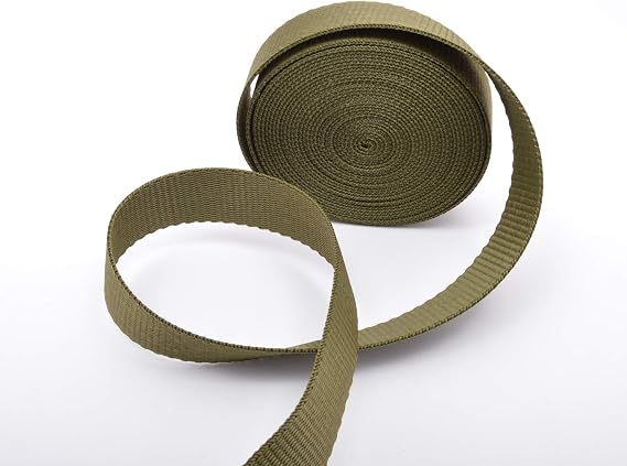 Trimz Polypropylene Webbing, Olive – 25mm Wide x 5Mtr Reel – Heavy Duty Strapping for Bags and Crafts