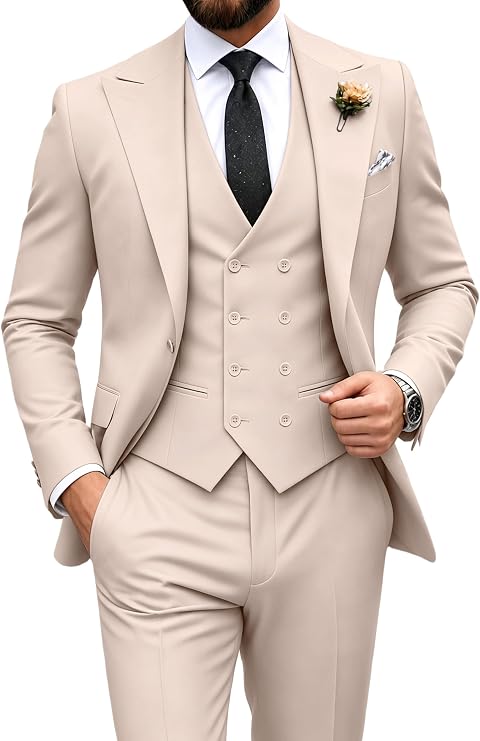 Mens Suit Slim Fit 3 Piece Double Breasted Suit Men Formal Wedding Tuxedo