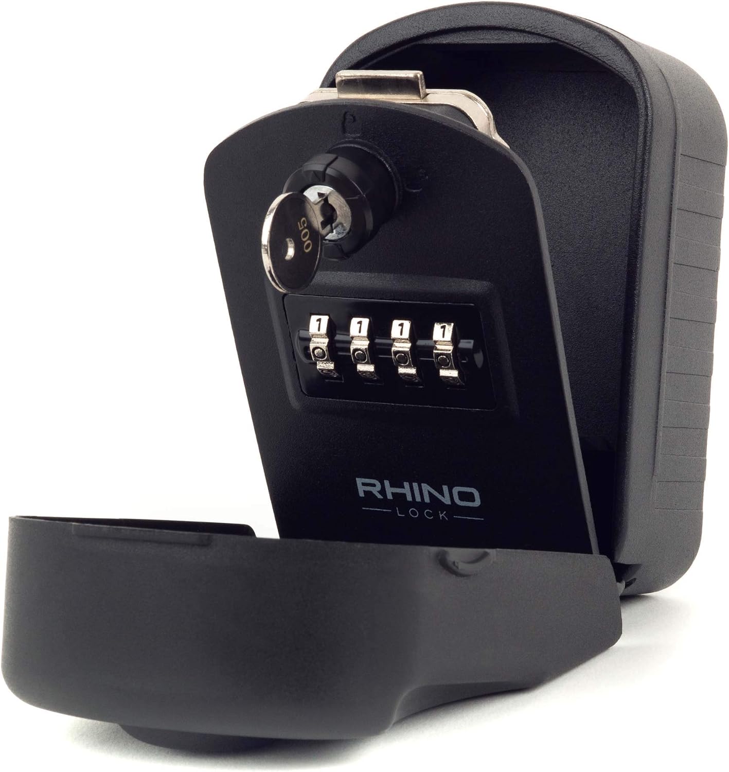 Rhino Lock Secure Pro - Combination Key Safe Wall Mounted - Lock Box/Key Box- Large Internal Storage for Keys with 4 Digit Lock, Emergency Key Access & Patented Code Recovery System #UKBrand (Black)
