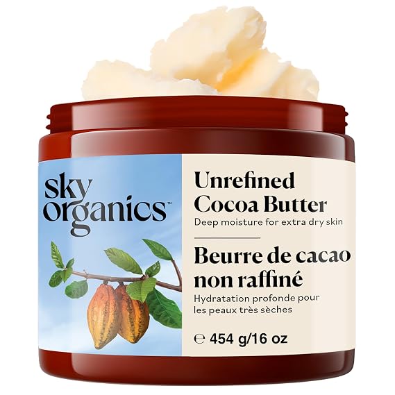 Sky Organics Raw Cocoa Butter 16oz, 100% Pure & Unrefined Solid Body Butter | Deeply Hydrates & Conditions Skin. Promotes Smooth Tone & Texture. For Tight, Dry or Extra Dry Skin. Vegan & Cruelty Free.