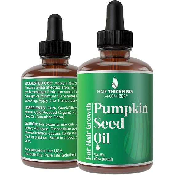 Hair Thickness Maximizer Pumpkin Seed Oil for Hair Growth 2oz | Strengthens & Hydrates Thinning, Dry Hair for a Healthier-Looking Scalp. Vegan, Unscented Serum for Women & Men