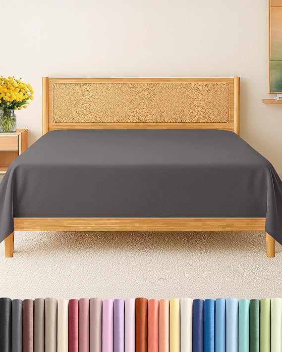 Twin Flat Sheet - Single Top Flat Sheet Only - Soft & Cooling - Dark Grey