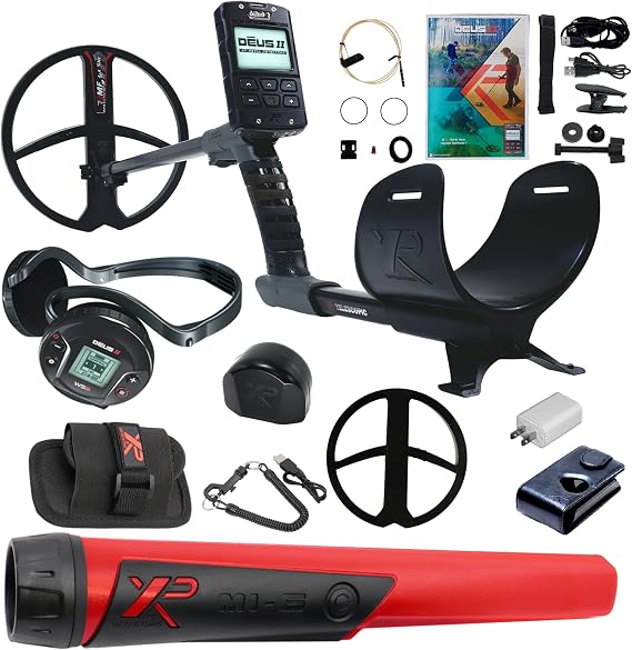 XP Metal Detectors Deus II Fast Multi Frequency Metal Detector with 11'' FMF Search Coil and MI-6 Pinpointer, Black