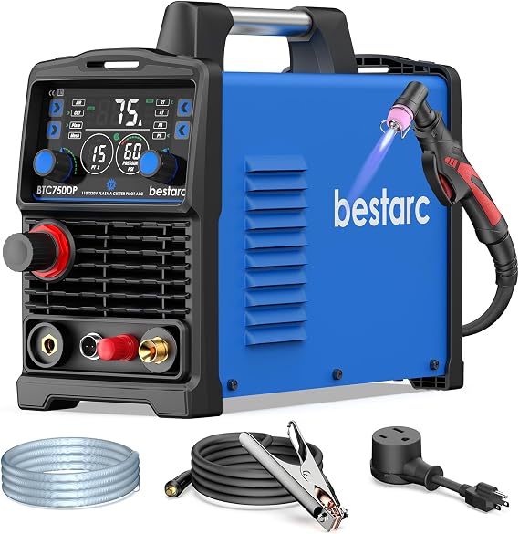 Pilot Arc Plasma Cutter, [Large LED Display][Air Sensor] 75A Plasma Cutter Machine 110/220V Dual Voltage, 1/2 Inch Clean Cut 1.2 Inch Max Cut, Post Flow Mesh, 2T/4T for Beginners DIY