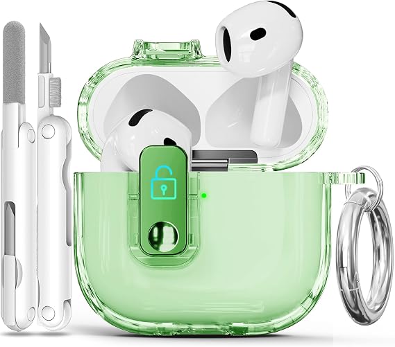 Ekoonpft for AirPods 4 Case with Secure Lock, Anti-Yellow Clear Cases for Apple AirPods 4th Generation 2024, Soft TPU Cover with Cleaning Kit Clear Green