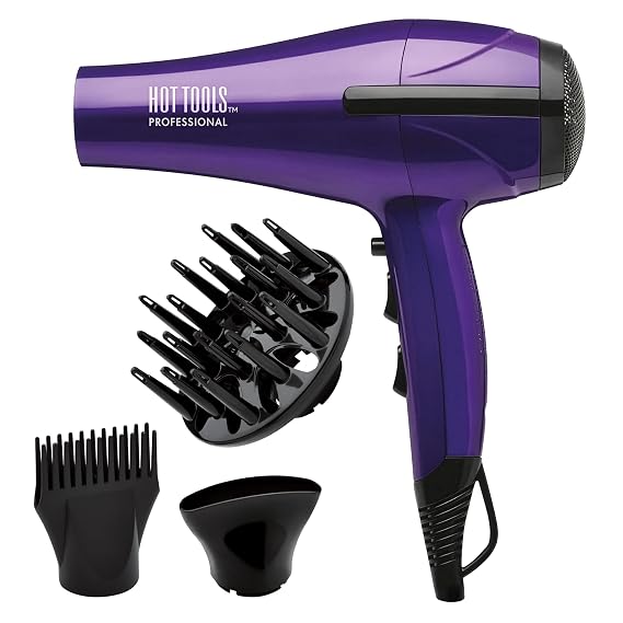 Hot Tools Pro Artist 1875 Watt Turbo Ceramic + Ionic Hair Dryer, Purple | Fast Drying, Lightweight, 6 Heat/Speed Options + Cool Shot, Includes Diffuser, Concentrator & Styling Pik