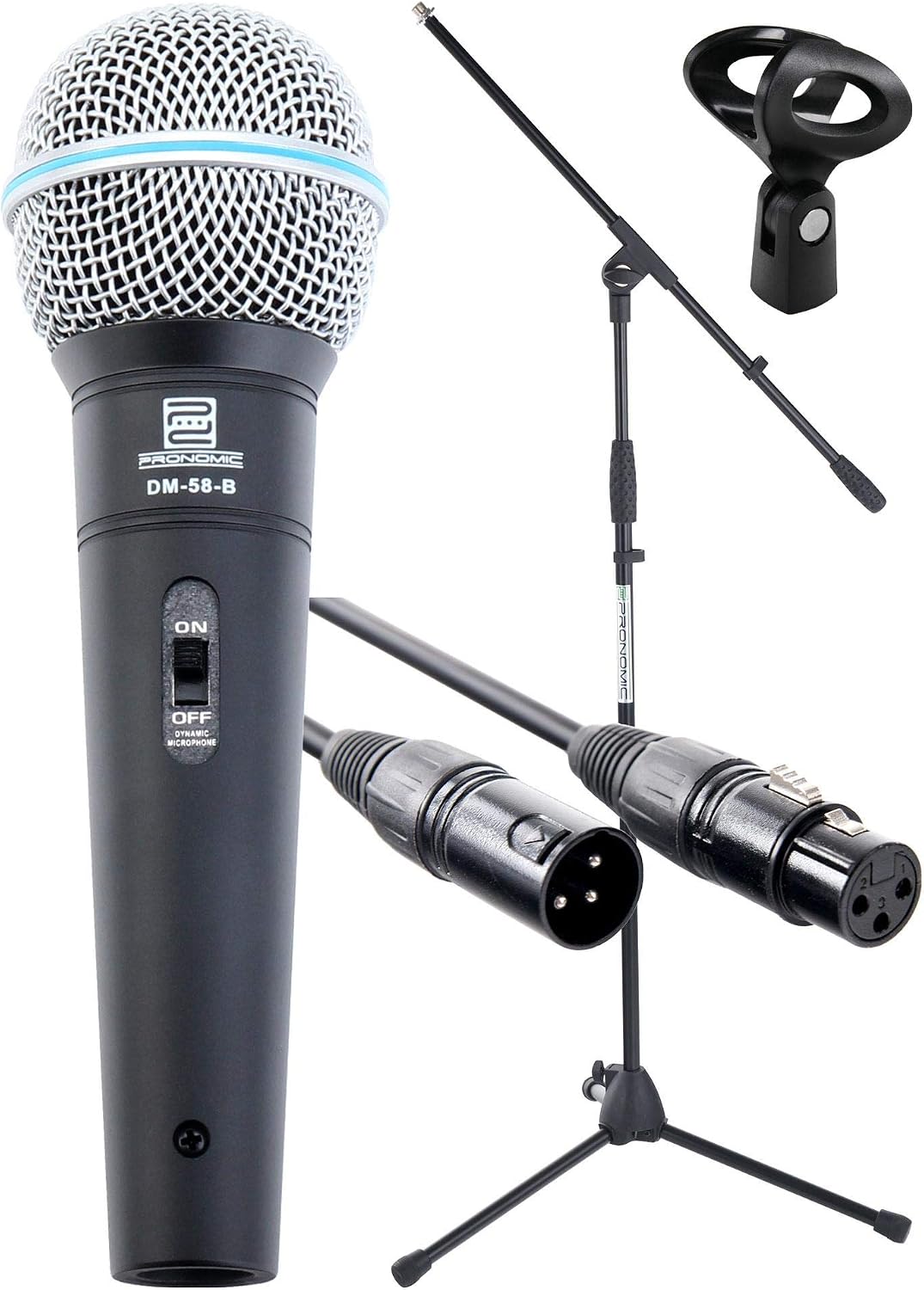 Pronomic Superstar Microphone Set (Complete Set Dynamic Vocal Microphone Boom Stand 5 m XLR Cable Microphone Clamp) Black