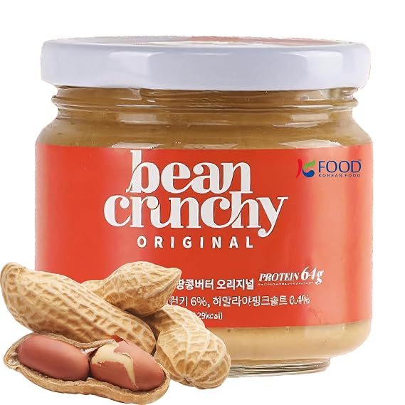 Korean Food Beancrunchy Peanut Butter Original Crunchy Spread with Protein, 7.06oz(200g)