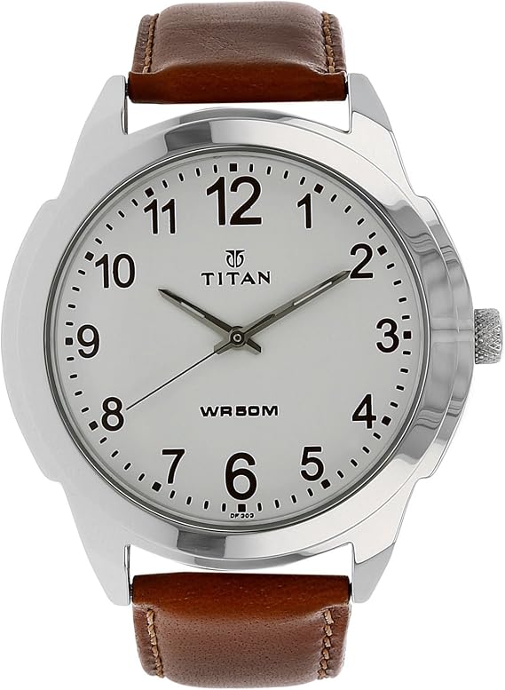Titan Men's Contemporary Chronograph/Multifunction Workwear Mineral Crystal Quartz Analog Waterproof Wristwatch White/Brown1