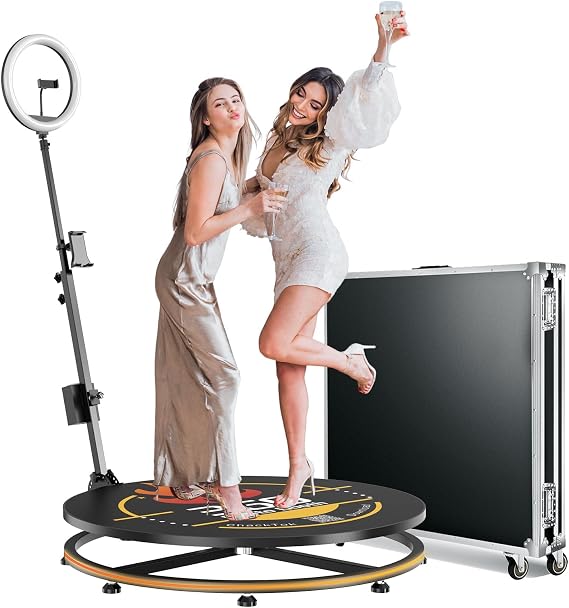 MWE 360 Photo Booth for Parties with Flight Case,Software APP Remote Automatic 360 Spin Camera Video Booth for 2-4 People (27in)