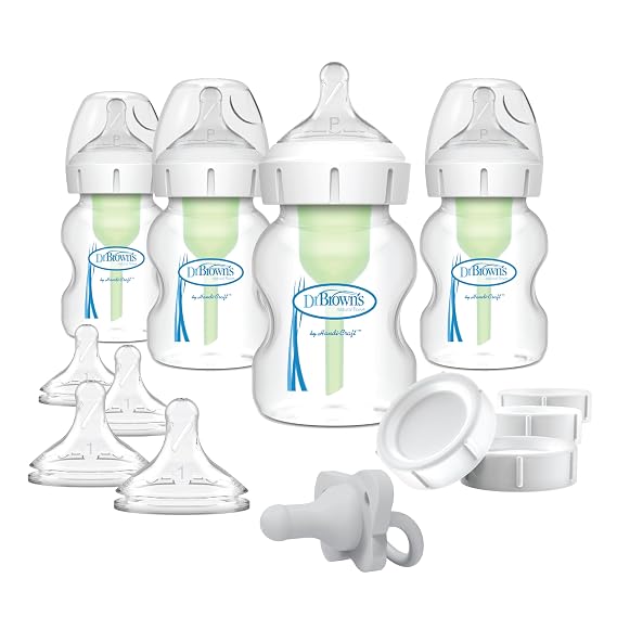 Dr. Browns Anti-Colic Options Wide-Neck Bottle Essentials Gift Set with Breast-Like Nipple Shape, 100% Silicone Happy Paci Pacifier and Baby Bottle