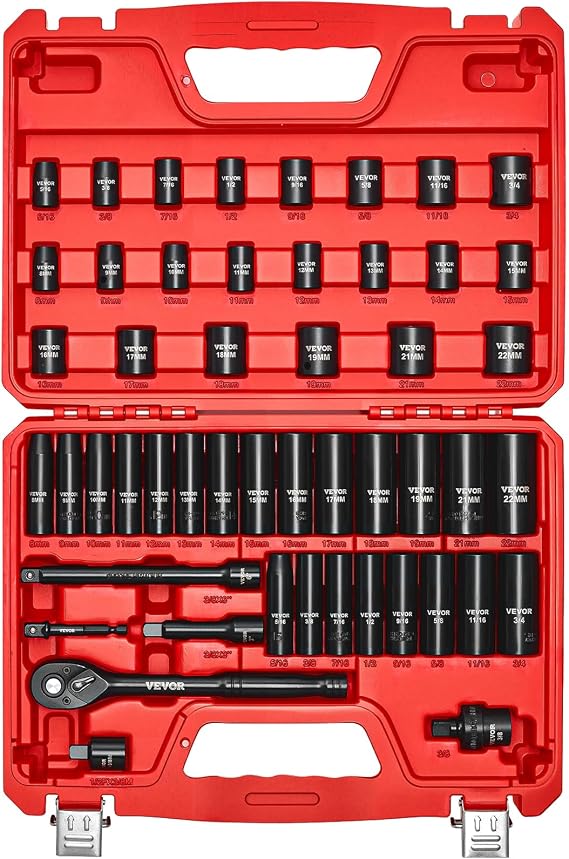 VEVOR 3/8" Impact Socket Set, 6-Point Shallow