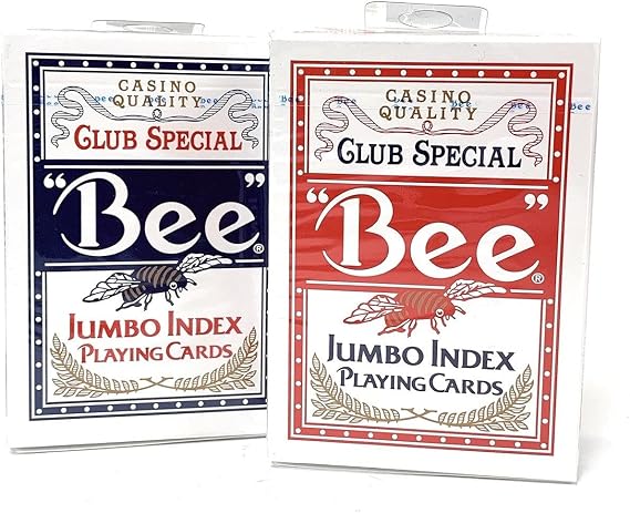 bee 2 Decks Jumbo Playing Cards Red & Blue Deck Casino Quality