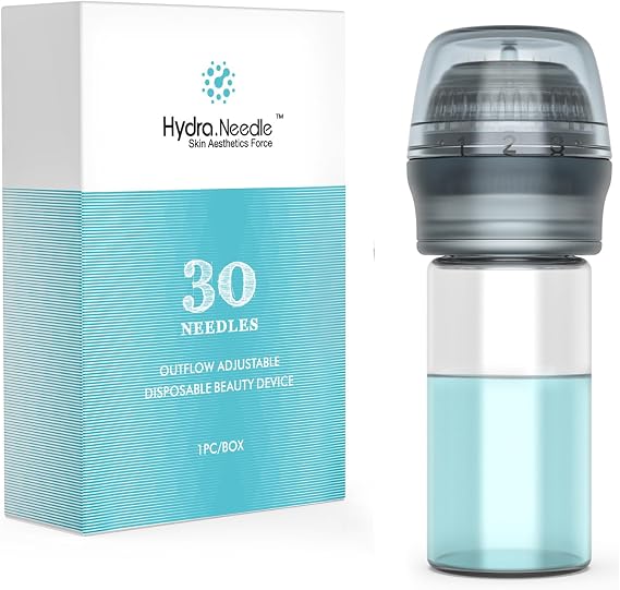 Hydra Microneedle Derma Stamp with Adjustable Liquid Flow, 30 Pins, 10ml Capacity, Compatible with Vials for Skin and Hair Care (0.5mm)