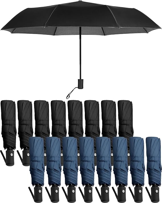 16 Pack of Rain Umbrellas Bulk Travel Windproof Automatic Open and Close Collapsible Portable Folding Small Compact Umbrellas for Family Men Women