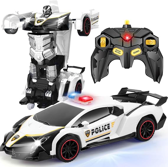 Transforming Remote Control Police Car Toys for 3-8 Year Old | Transforming 2 in 1 RC Robot Police Car, Gifts for Age 5 6 7 8 9 10 11 12 Year Old Boys Kids, Birthday Presents Toy, Black
