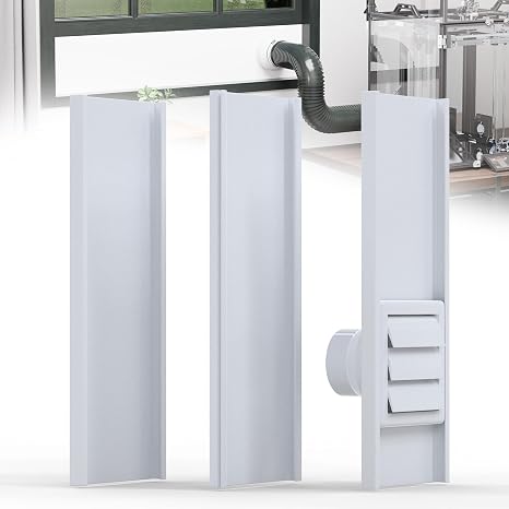 Window Vent Kit with Louvered Vent Cover Fit for 3" and 4" Vent Hose, Adjustable Window Seal Panels for 3"/4" Exhaust Ventilation Duct of Laser Engraver/3D Printer Enclosure, Dryer