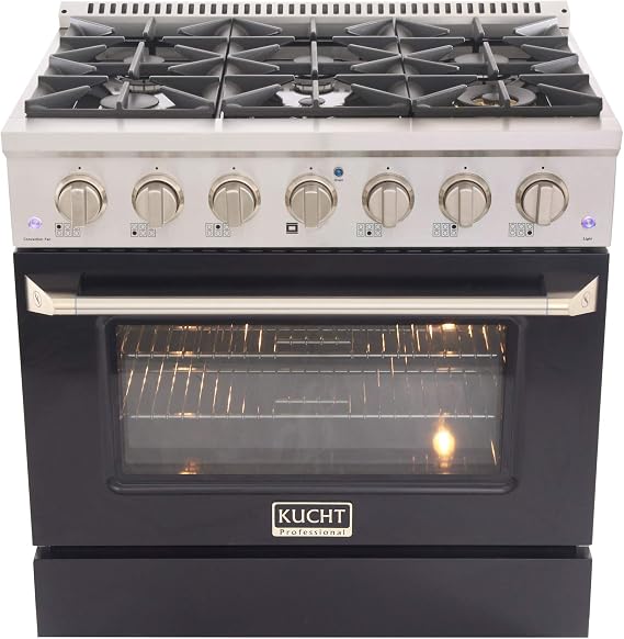Kucht 36 in. Natural Gas Range, with 20K BTU Burner, Convection Oven and Black Door