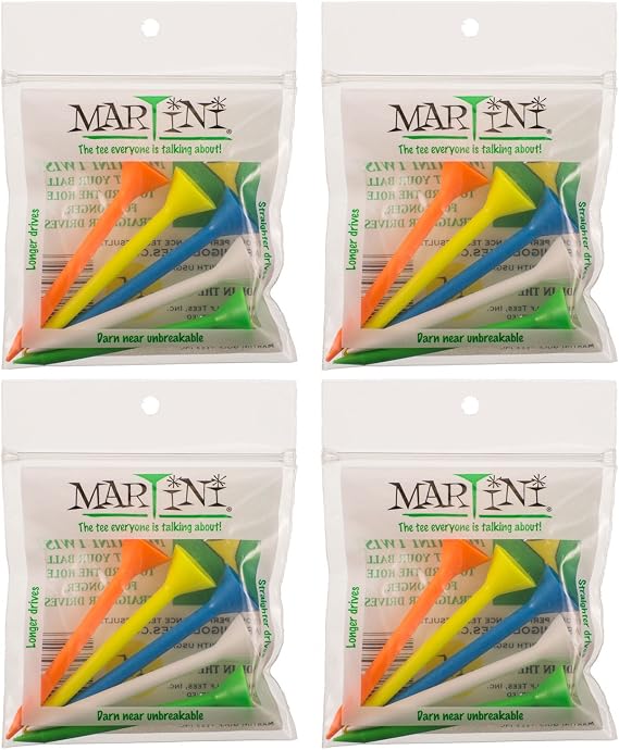 Martini Golf Tees 3 1/4" 4 Pack of Mixed - 20 Tees Total - Virtually Unbreakable