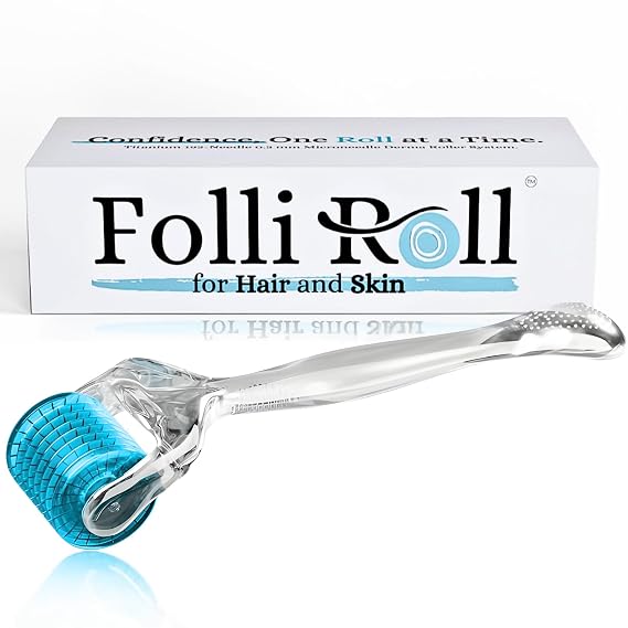 Derma Roller for Hair and Skin - 0.30mm Titanium Microneedles - for Face Scalp Derma Stamp - 192 Individual Micro Needles with Free Storage Case for Men and Women (Blue)