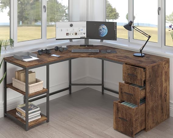 LVB Reversible L Shaped Desk with Drawers, Corner Executive Computer Desk