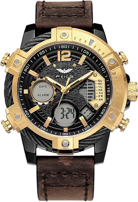 FEICE Men's Chronograph Sport Watch Japanese Quartz Analog-Digital Waterproof Watches Multifunctional Luminescent Industrial Style Punk Watch