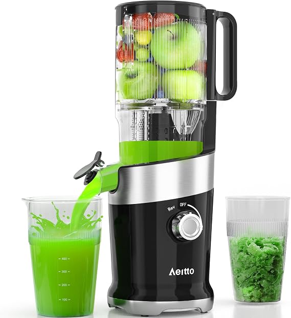 Aeitto Cold Press Juicer, Juicer Machines with 4.9" Large Feed Chute, Fits Whole Vegetables and Fruits, Professional Juice Maker, Easy to Clean, High Juice Yield, Easy to Assemble