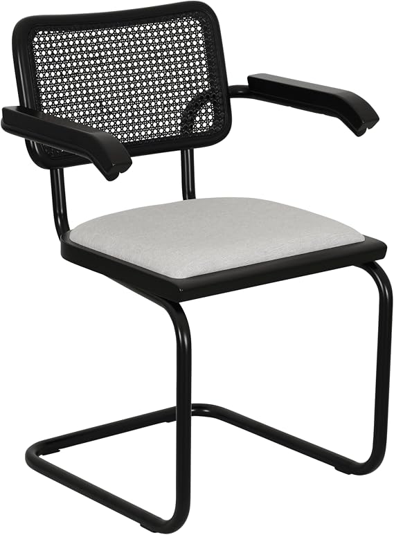 Breuer Chair Company B32/S32 Cesca Cushion Seat & Cane Back Cantilever Armchair Arm Chair w/Black Frame Black Wood & Black Cane (Made in Italy)