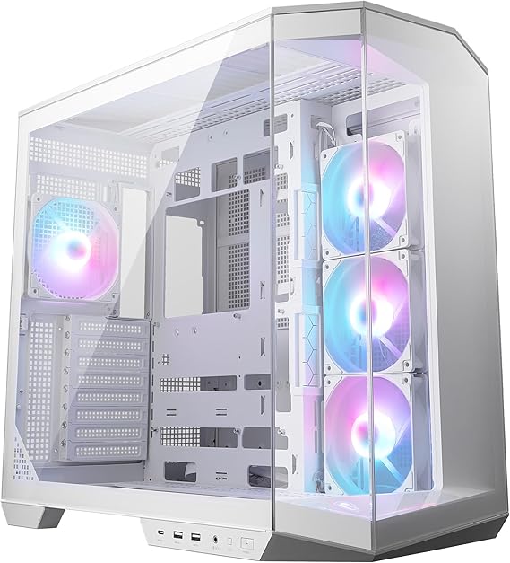 MSI MAG PANO 100R PZ WHITE PC Case ATX Mid Tower, White Pillarless Model with 4 ARGB Fans, Tempered Glass Panel, Rear Connector Support, CS9192