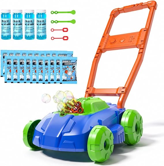 Bubble Lawn Mower for 3+ Years, Leak-Proof Bubble Machine for Kids Indoor and Outdoor Play, for 3 4 5 Year Old Girl Birthday Gifts for Parties & Preschool Toys (Blue)