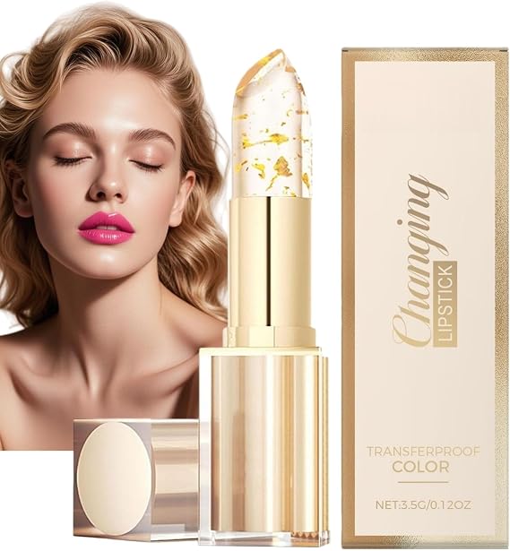 Colour Changing Lipstick,PH Adaptive Lipstic/k, Lip Balm with Gold Foil,Transfer-Proof Gold Crystal Temperature Changing Lipst/ick & Lip Balm Set,Long-Lasting Moisturizing Lip Gloss and Lip Stain