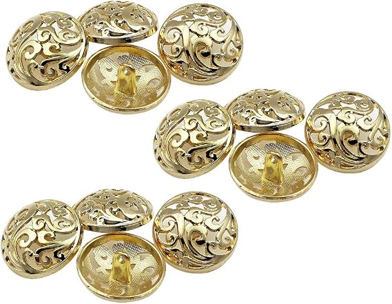 RECHERE 12 PCS Floral Pattern Openwork Metal Shank Buttons Craft for DIYS Sewing Embellishment (Gold,18mm)