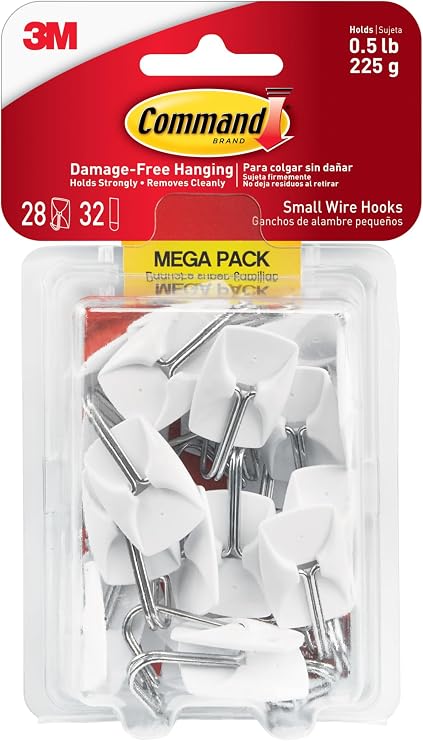 Command Small White Wire Hooks, 28 Hooks, 32 Strips