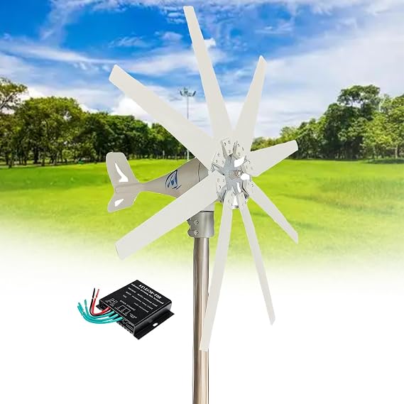 Wind Turbine Generator 14000W Wind Turbine Generator Kit 12V 24V 48V 8Blades with MPPT Controller,Auto Adjust Windward Direction for Marine/Household/Hybrid Solar Wind Power System(24v With Controll