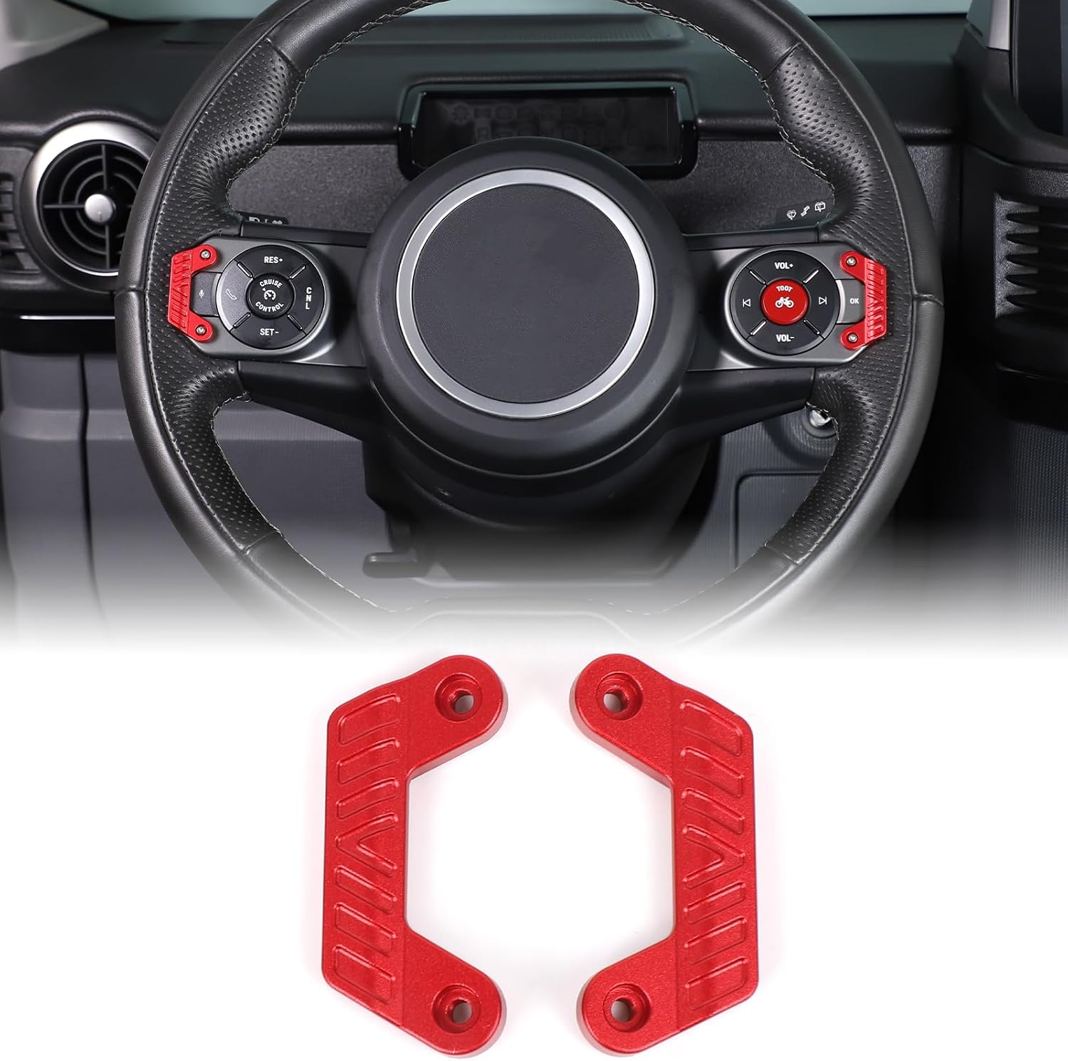 2PCS Steering Wheel Guards Compatible with INEOS Grenadier 2022-2025 Aluminum Alloy Steering Wheel Buttons Mis-Touching Pads Interior Accessories (Red)