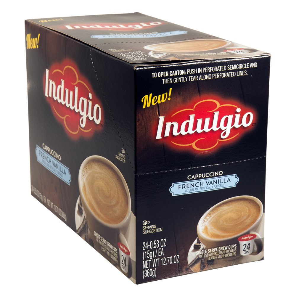 Indulgio French Vanilla Cappuccino Single Serve for Keurig K-Cup Brewers, 24 Count Compatible with 2.0 Keurig Brewers