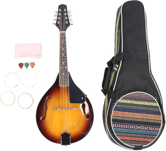 Quality Sunburst 8 String Mandolin, A Style Acoustic Right Handed with Bag, Picks, Cleaning Cloth, Everything You Need for Beginners to Play with Extra Strings