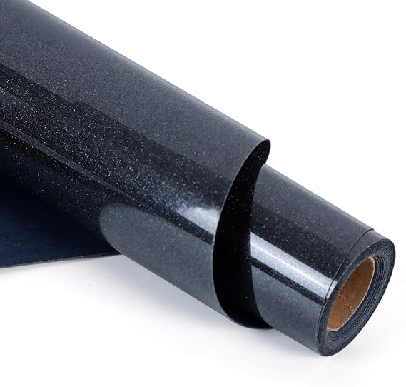 RENLITONG Glitter Black Heat Transfer Vinyl Rolls - 12" x 8ft HTV Vinyl for Shirts, Iron on Vinyl for Cameo - Easy to Cut & Weed for Heat Transfer Design (Glitter Black)