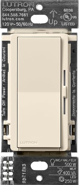 Lutron Diva Smart Dimmer Switch ELV+ for Caseta Lighting, 250-Watt LED, Neutral Required, Smart Dimmer Switch, DVRF-5NE-LA, Light Almond