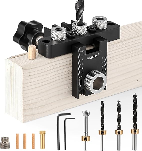 3-in-1 Dowel Jig Kit, Self Centering Doweling Jig for Straight Holes, Woodworking Adjustable Width Drill Guides Locator, Woodworking Joints Tool with 5/16", 3/8", 19/32" Drill Bits