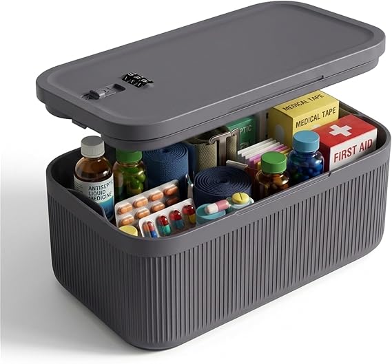 Medicine Lock Box with Combination Lock, 2L Lockable Storage Box for Medication, Pills & First Aid Supplies, Box with Lock for Home, Fridge, Dorm, Office, Snacks, Phones