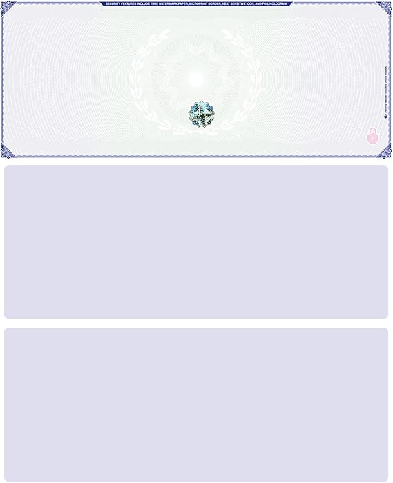 Blank Hologram Premium Computer Checks, Top High Security Laser Checks with Perforated Vouchers, Qty. 500 Blue Green
